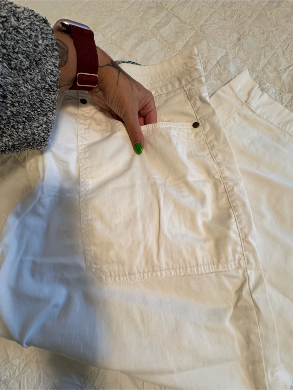 Cato White Shorts with Teal & Gold Paisley Waistband - Picture 3 of 5